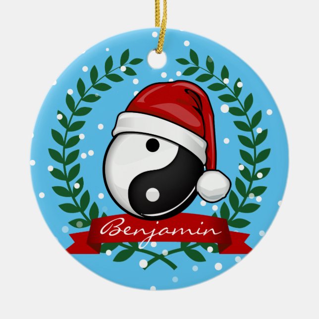 Yin Yang Symbol Holiday Ceramic Ornament (Front)