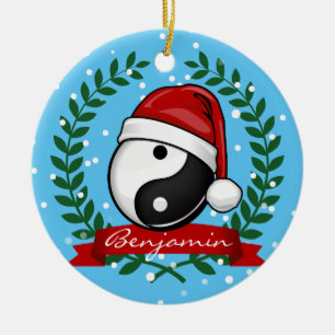 Yin Yang Symbol Holiday Style Ceramic Ornament