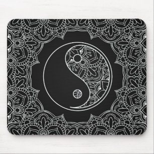 Yin yang symbol in Black and white lace ornament Mouse Pad