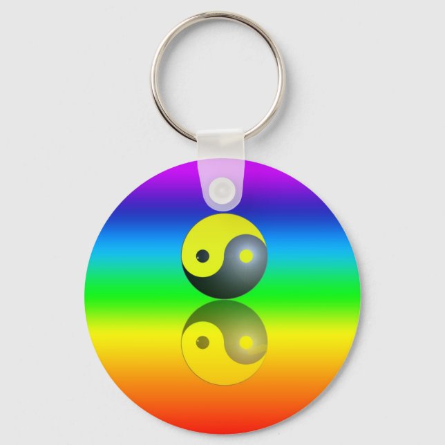 Yin & Yang Symbol on Chakra Colors Keychain (Front)
