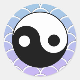 Yin Yang Symbol on Wave Background Classic Round Sticker