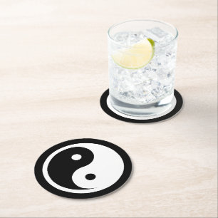 Yin Yang Symbol - solid tattoo design 2 Round Paper Coaster