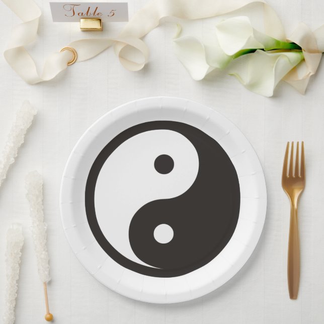 Yin Yang Symbol - solid tattoo design Paper Plate (Wedding)