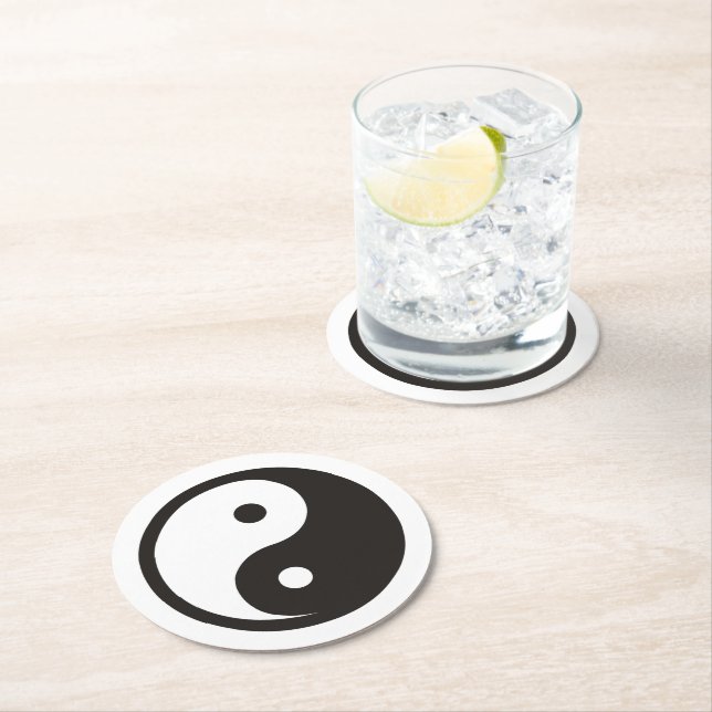 Yin Yang Symbol - solid tattoo design Round Paper Coaster (Insitu)