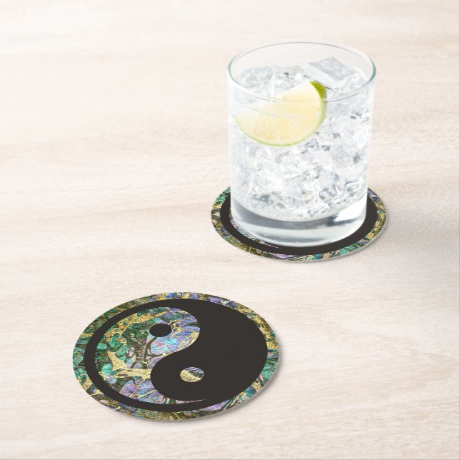 Yin Yang Symbol - solid tattoo design Round Paper Coaster (Insitu)