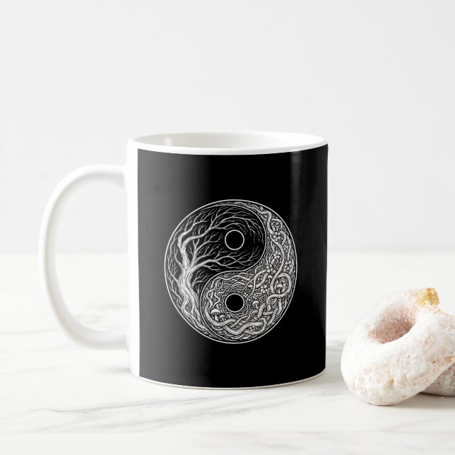 Yin Yang symbol Tree of Life Coffee Mug (With Donut)