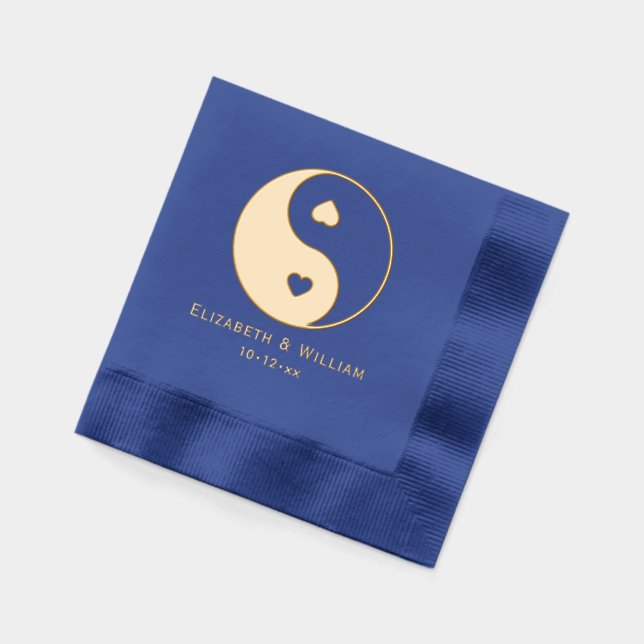 Yin Yang Symbol with Hearts Love Couple Wedding Foil Napkins (Left)