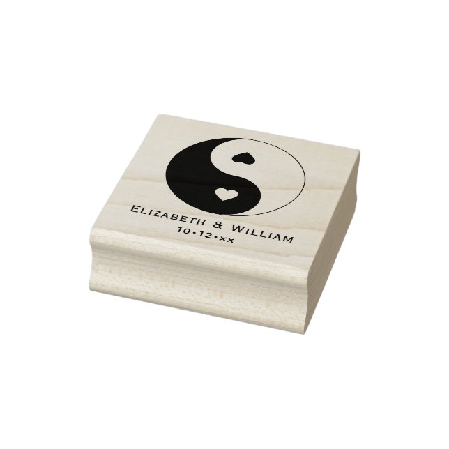 Yin Yang Symbol with Hearts Love Wedding Rubber Stamp (Stamp)