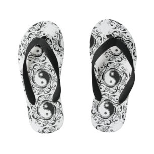 Yin Yang Tattoo Ornamental Style Kid's Flip Flops