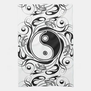 Yin Yang Tattoo Ornamental Style Kitchen Towel