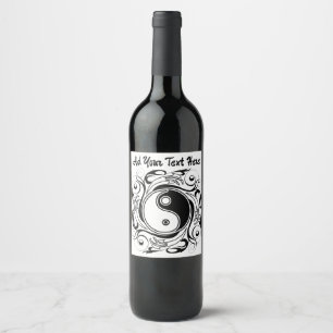 Yin Yang Tattoo Ornamental Style Wine Label