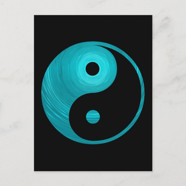 Yin Yang Teal Blue Aqua Spiral Template Black Postcard (Front)