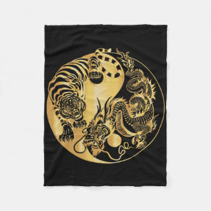 Yin Yang Tiger Dragon Gold  Fleece Blanket