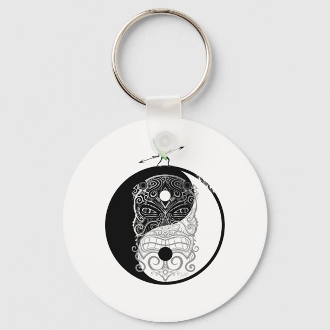 Yin Yang Tiki Warrior Mask Keychain (Front)