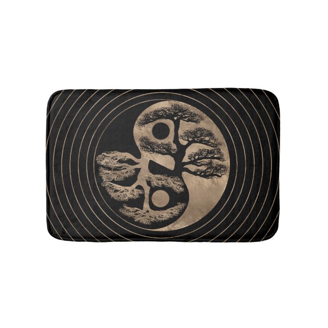 Yin Yang Tree Black and Gold Bath Mat (Front)