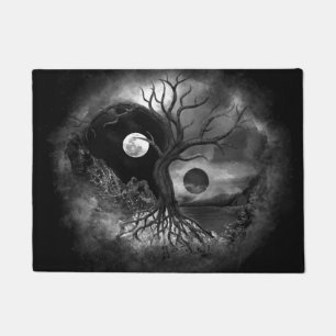 Yin Yang Tree Landscape Black and White Doormat