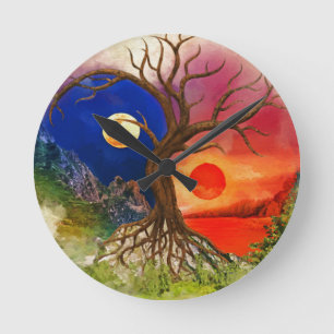 Yin Yang Tree Landscape Round Clock