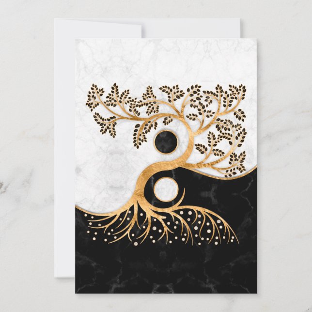 Yin Yang Tree - Marbles and Gold Holiday Card (Front)