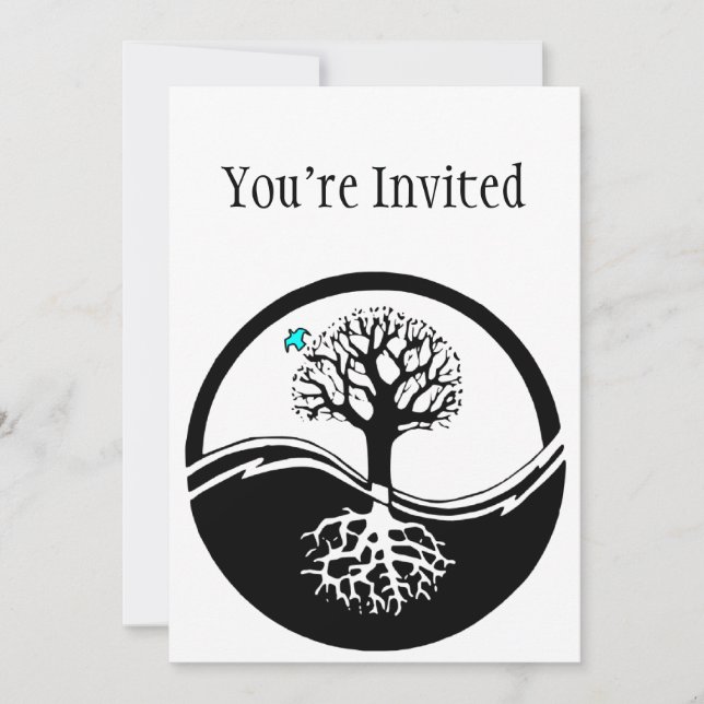 Yin Yang Tree Of Life Black & White Invitation (Front)