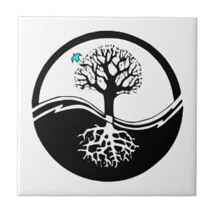 Yin Yang Tree Of Life Black & White Tile