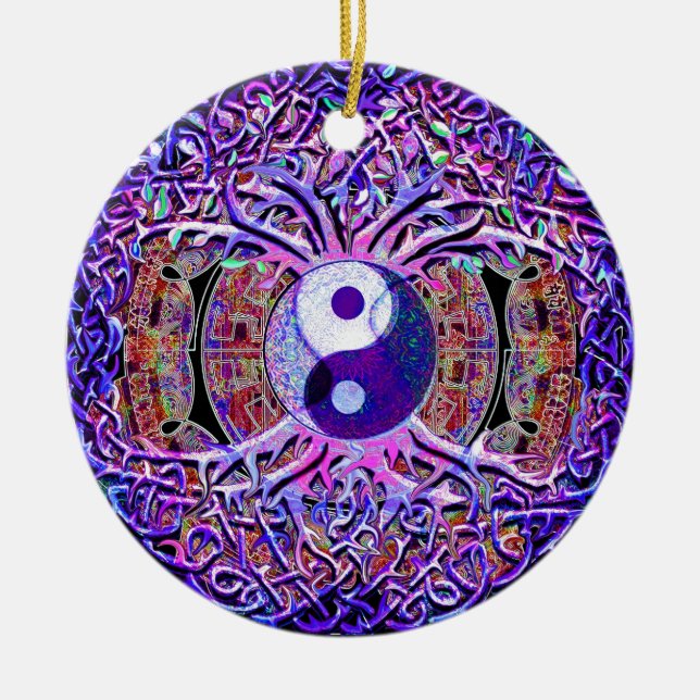 Yin Yang Tree of Life Ceramic Ornament (Front)