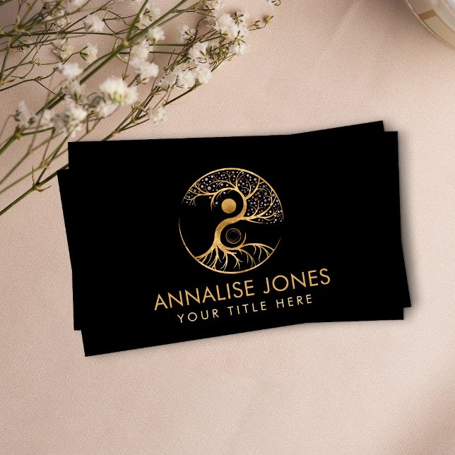 Yin Yang Tree of life - Fluorite and Gold Business Business Card (Creator Uploaded)