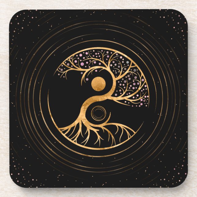 Yin Yang Tree of life - Fluorite and Gold Coaster (Front)