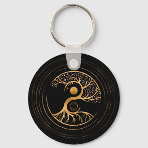 Yin Yang Tree of life - Fluorite and Gold Keychain