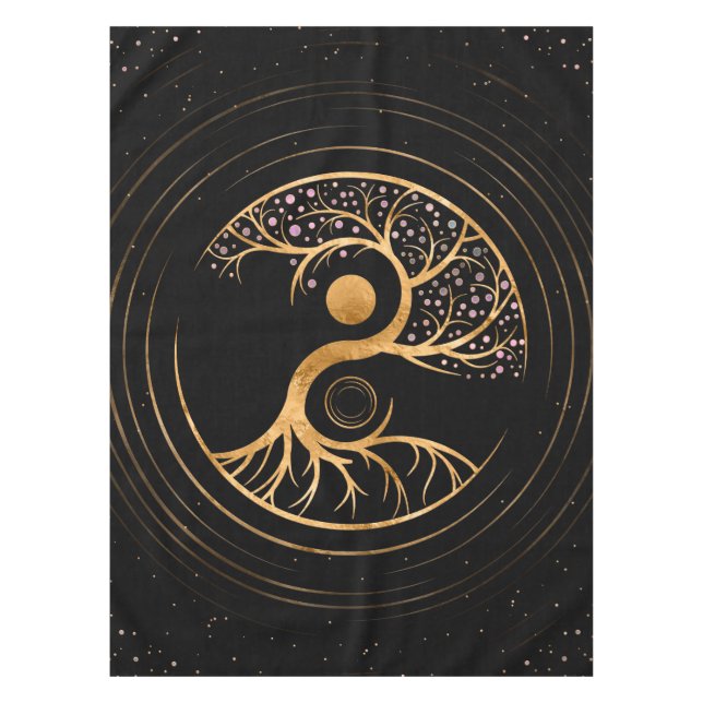 Yin Yang Tree of life - Fluorite and Gold Tablecloth (Front)
