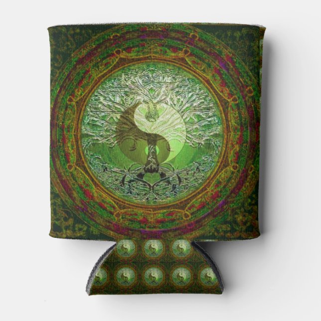 Yin Yang Tree of Life Green Can Cooler (Front)