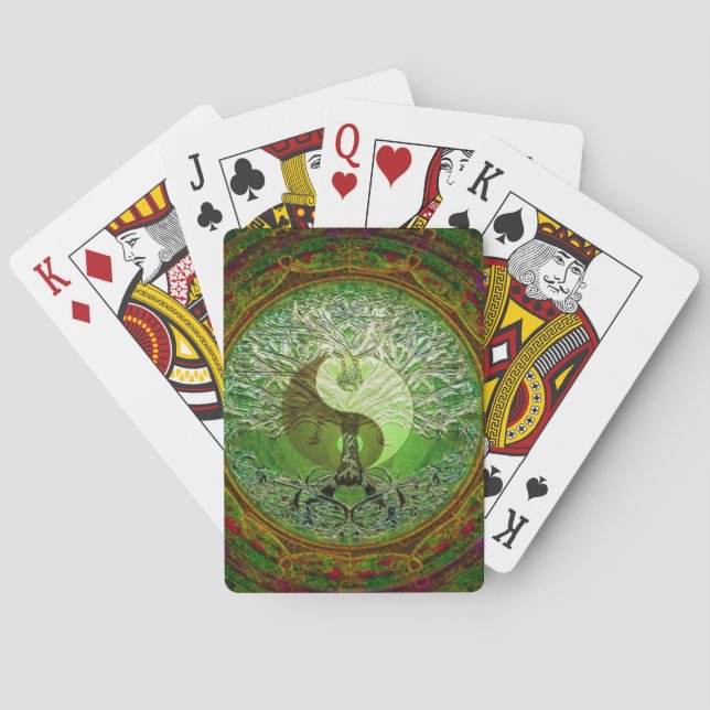 Yin Yang Tree of Life Green Playing Cards (Back)