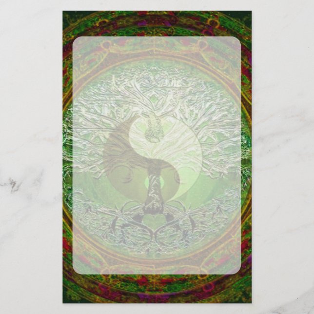 Yin Yang Tree of Life Green Stationery (Front)