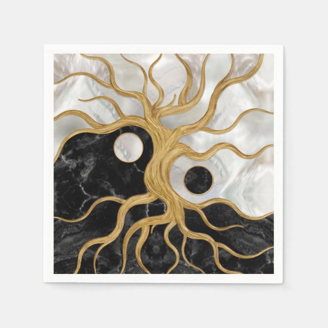Yin Yang Tree of life - Marbles and Gold Napkin (Front)