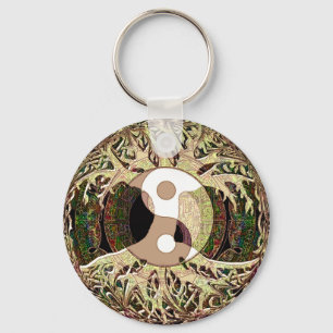 Yin Yang Tree of Life Tan Keychain