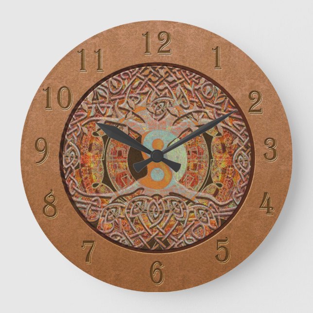 Yin Yang Tree of Life Tan Leather Look Large Clock (Front)