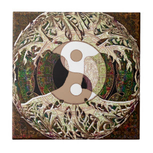 Yin Yang Tree of Life Tan Tile