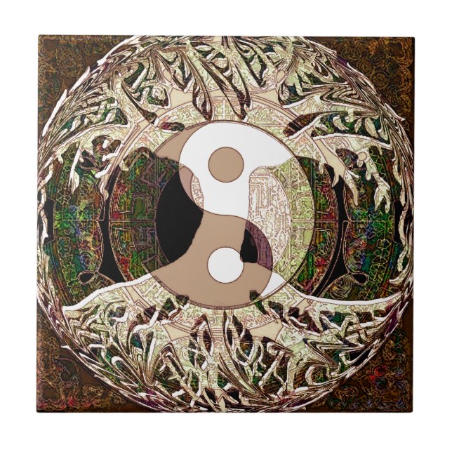 Yin Yang Tree of Life Tan Tile (Front)