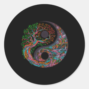 Yin Yang Tree Of Life Taoist Symbol Yoga Meditatio Classic Round Sticker