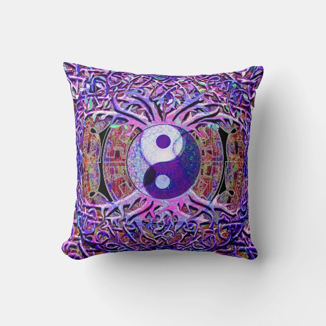 Yin Yang Tree of Life Throw Pillow (Front)