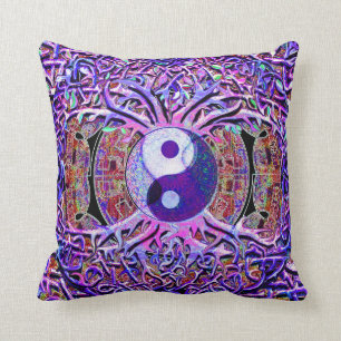 Yin Yang Tree of Life Throw Pillow