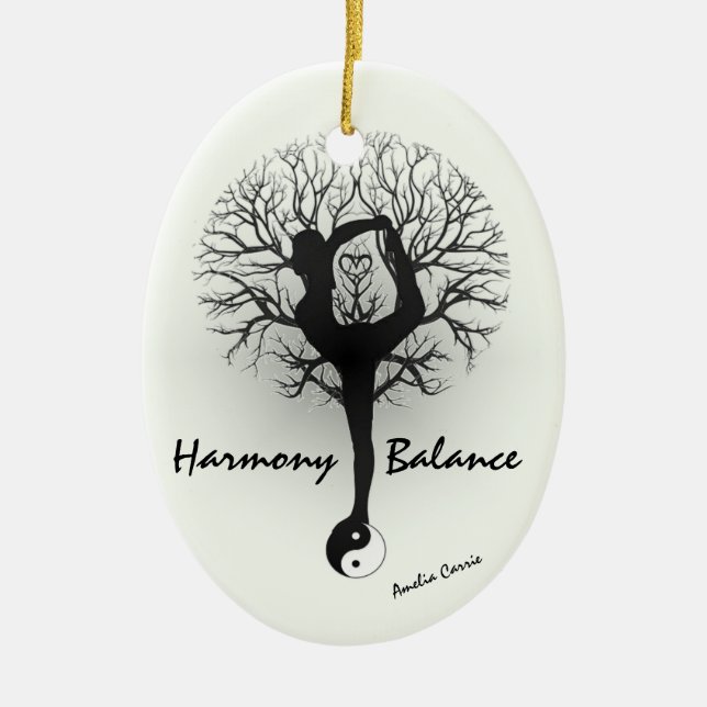 Yin Yang, Tree of Life, Women, Yoga Ceramic Ornament (Front)
