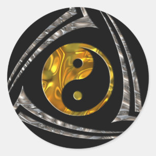 Yin & Yang / Tribal - gold silver black Classic Round Sticker
