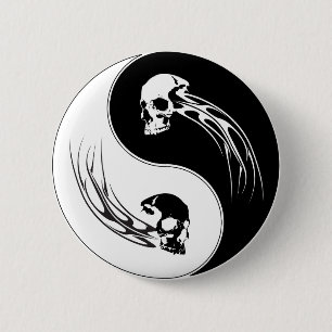 Yin Yang Tribal Skull 2 Inch Round Button
