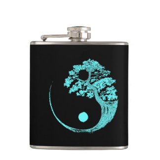 Yin Yang Turquoise Blue Bonsai Tree Japanese Hip Flask