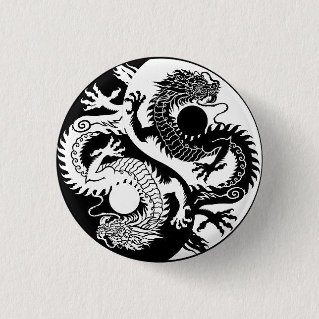 YIN YANG TWO DRAGONS KEYCHAIN 1 INCH ROUND BUTTON (Front)