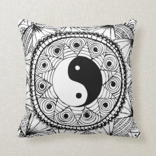 Yin & Yang White Throw Pillow