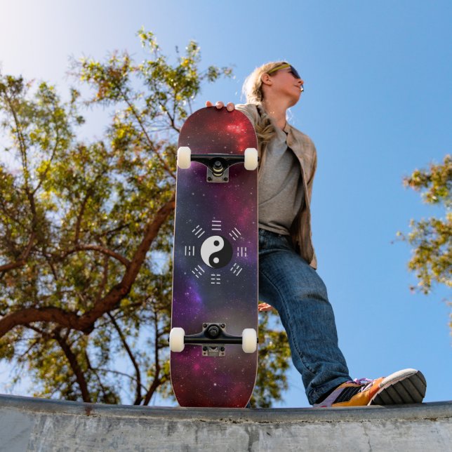 Yin Yang with Bagua Trigram Symbols I-Ching Skateboard (Outdoor 1)