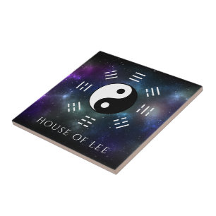 Yin Yang with Bagua Trigram Symbols I-Ching Tile