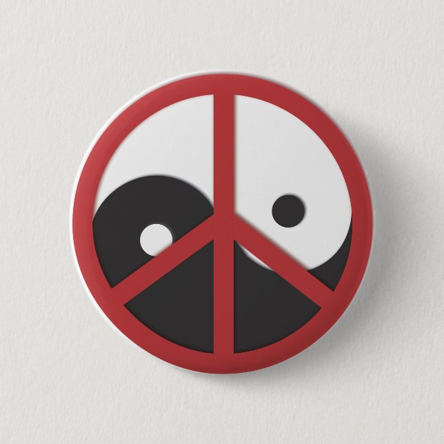 Yin-Yang with Peace sign - red 2 Inch Round Button (Front)