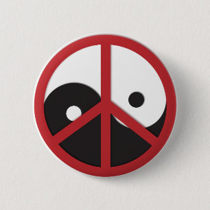 Yin-Yang with Peace sign - red 2 Inch Round Button